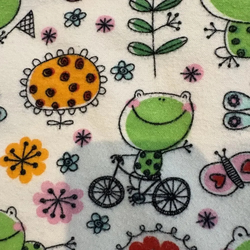 Handmade Pillowcase Frogs & Flowers Whimsical Flannel 20x32